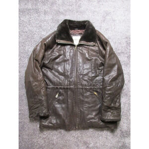 Andrew Marc NY Jacket Womens Medium Brown 100% Leather Faux Fur Zip Pockets